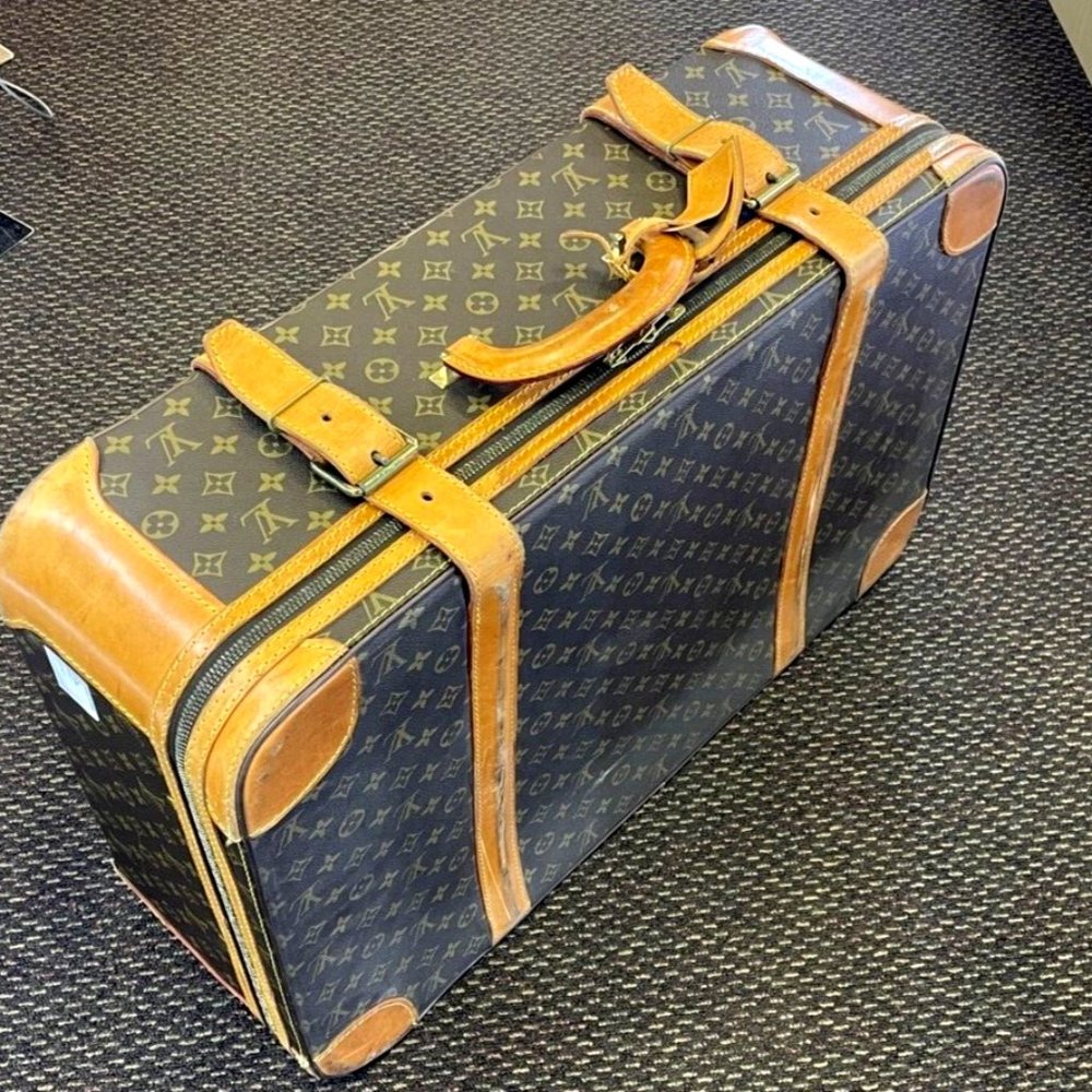 Louis Vuitton Large Vintage Monogram Hard Case Luggage Suitcase w/Straps 27"